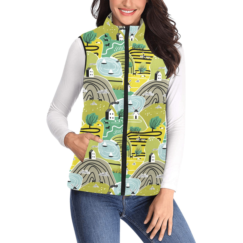 Hand drawn windmill pattern Women's Padded Vest