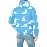 Cute sea lion seal pattern background Men's Padded Hooded Jacket