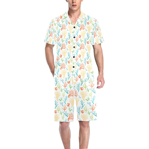 Coral Reef Pattern Print Design 02 Men's V-Neck Short Pajama Set