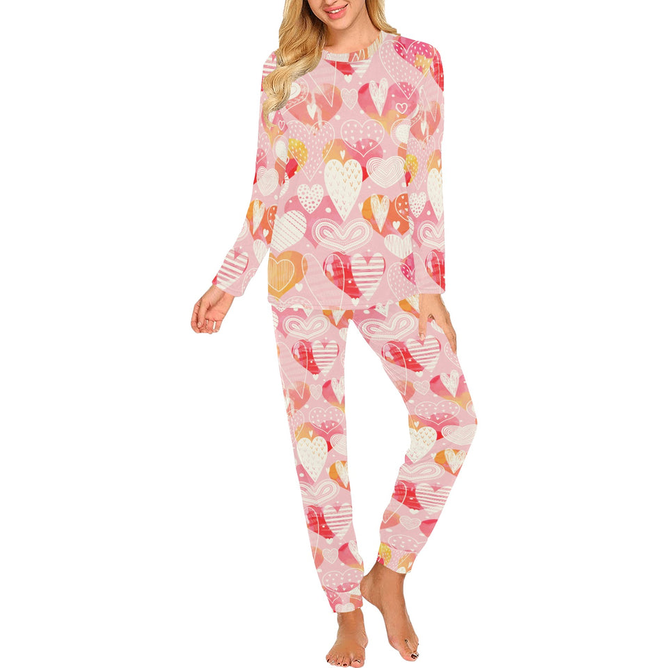 Hand drawn heart design pattern Women's All Over Print Pajama Set