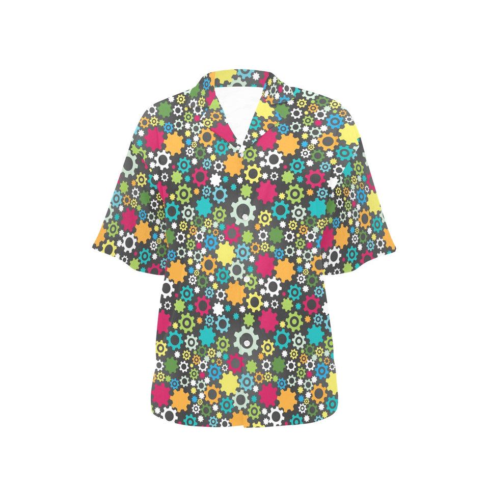 Gear Pattern Print Design 03 Women's All Over Print Hawaiian Shirt