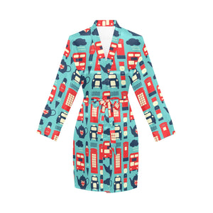British Pattern Print Design 04 Women's Long Sleeve Belted Night Robe