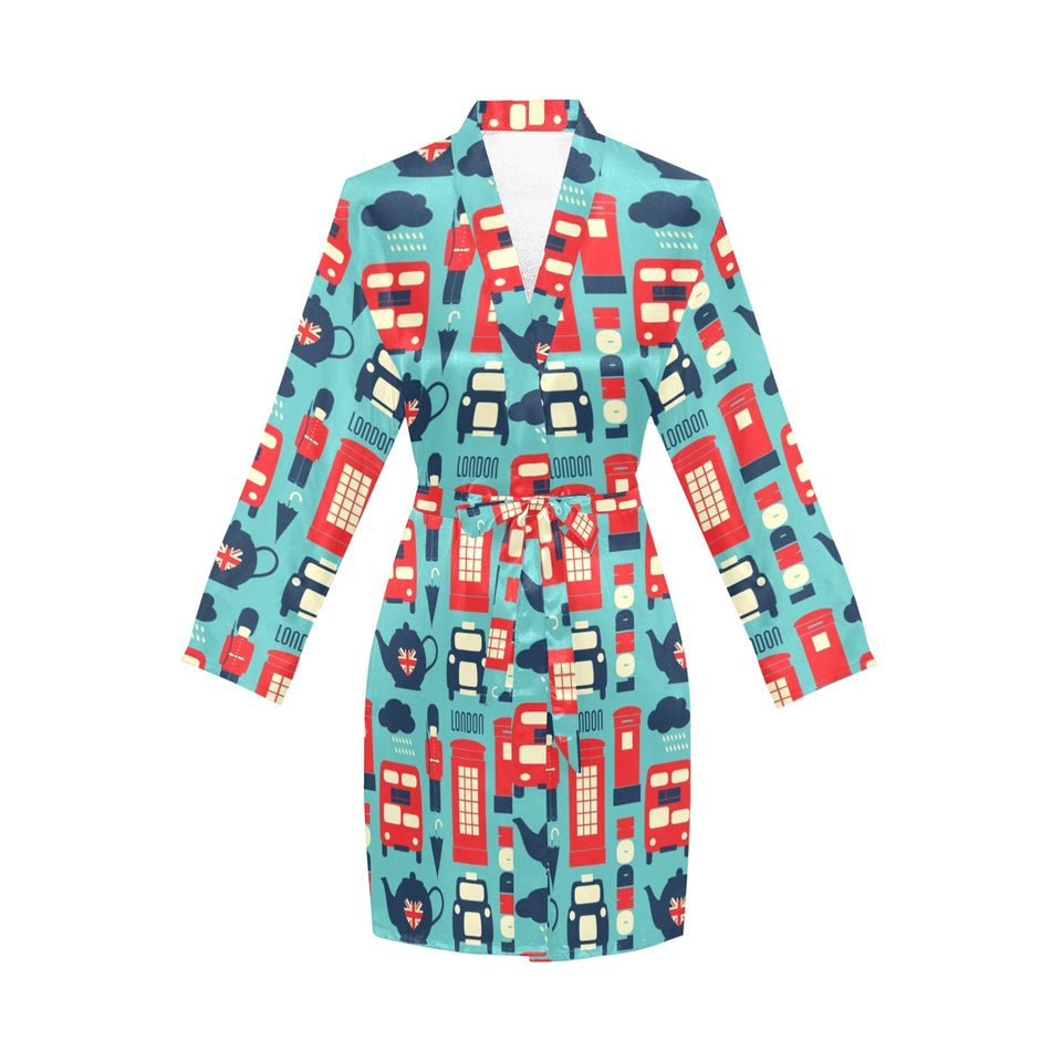 British Pattern Print Design 04 Women's Long Sleeve Belted Night Robe