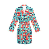 British Pattern Print Design 04 Women's Long Sleeve Belted Night Robe