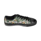 Toucan tropical green jungle palm pattern Men's Low Top Canvas Shoes Black