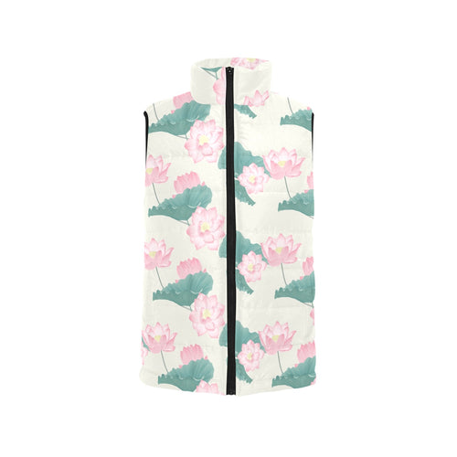 Pink lotus waterlily leaves pattern Men's Padded Vest