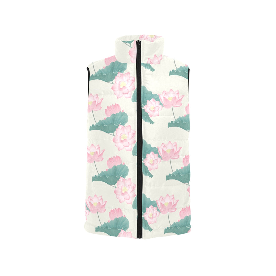 Pink lotus waterlily leaves pattern Men's Padded Vest