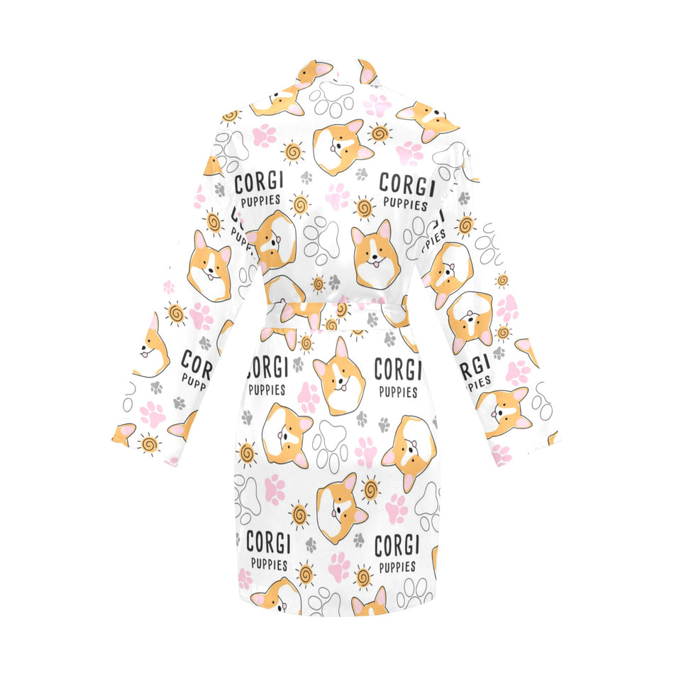 Corgi Dog Pattern Women's Long Sleeve Belted Night Robe