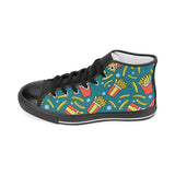 French fries red paper box pattern Women's High Top Canvas Shoes Black