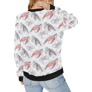 Watercolor sea turtle jellyfish pattern Women's Crew Neck Sweatshirt