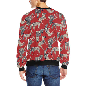 Zebra abstract red background Men's Crew Neck Sweatshirt