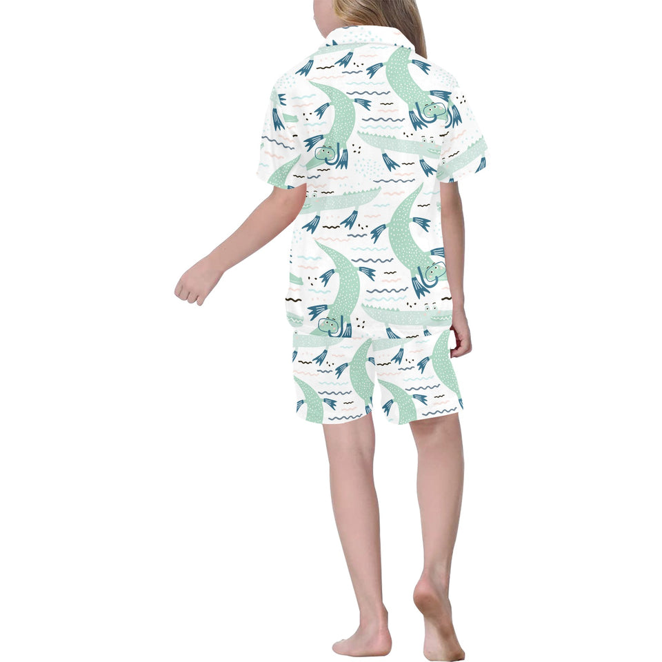 Crocodile diver pattern Kids' Boys' Girls' V-Neck Short Pajama Set
