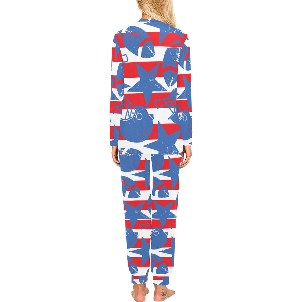 American football ball star stripes pattern Women's All Over Print Pajama Set