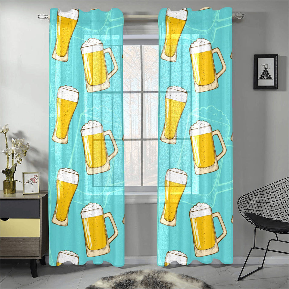 Beer pattern green background Gauze Curtain