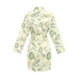 Hand drawn sea turtle fish pattern Women's Long Sleeve Belted Night Robe