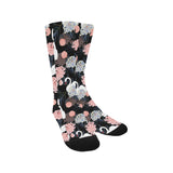 white swan blooming flower pattern Crew Socks