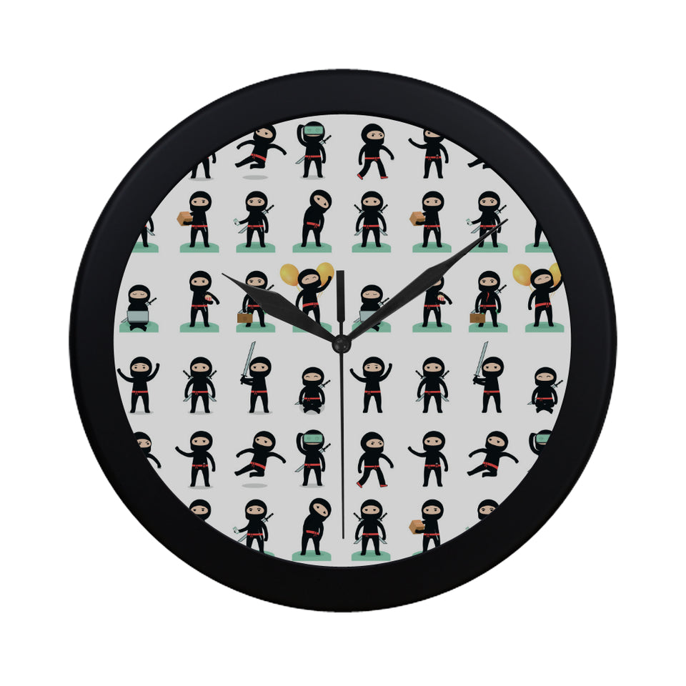 Cute ninja katana sword pattern Elegant Black Wall Clock