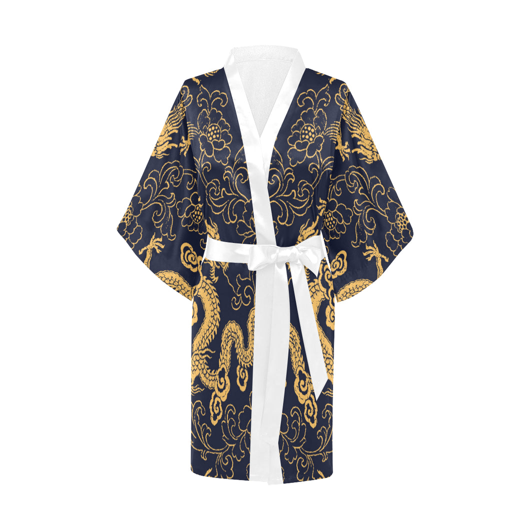 Gold dragon pattern Women's Short Kimono Robe