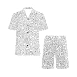 Cartoon hand drawn ice cream black white Men's V-Neck Short Pajama Set
