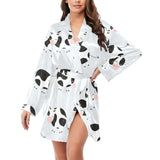 Cute cows pattern Women's Long Sleeve Belted Night Robe