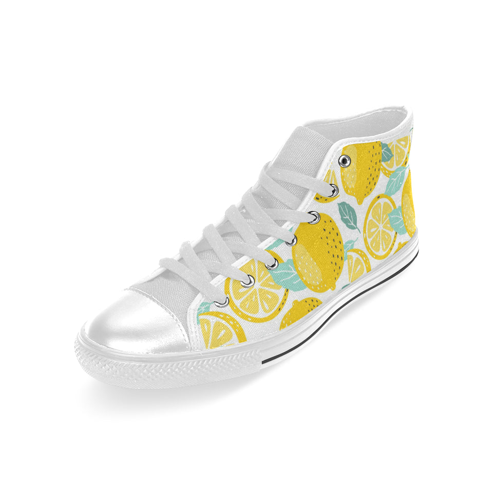 lemon design pattern Men's High Top Canvas Shoes White