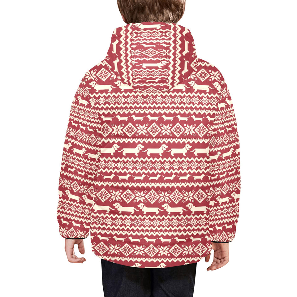 Dachshund Nordic pattern Kids' Boys' Girls' Padded Hooded Jacket