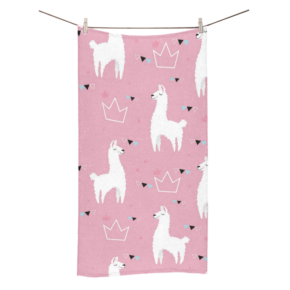 Llama Alpaca pink background Bath Towel