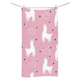 Llama Alpaca pink background Bath Towel