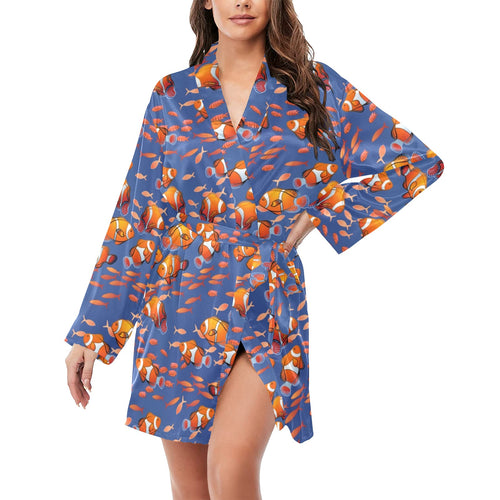Clown Fish Pattern Print Design 04 Women's Long Sleeve Belted Night Robe
