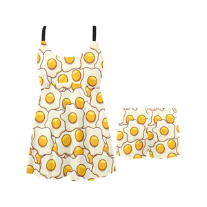 Fried Eggs Pattern Print Design 02 Chest Sexy Pleated Two Piece Swim Dress