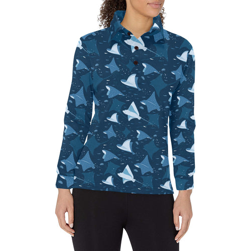 Stingray Pattern Print Design 04 Women's Long Sleeve Polo Shirt