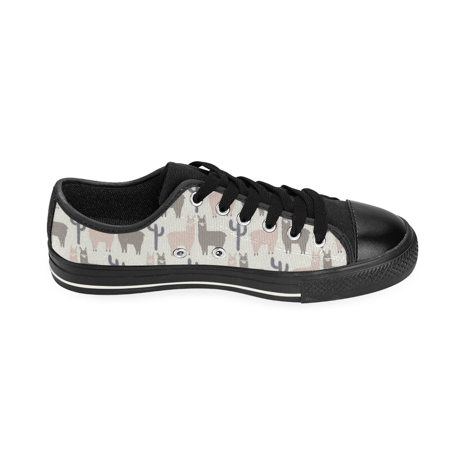 Llama Alpaca pattern Men's Low Top Canvas Shoes Black