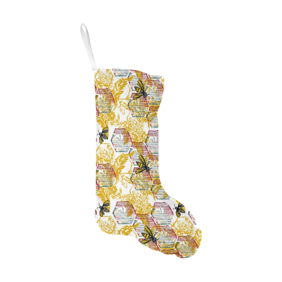 Cool Bee honeycomb leaves pattern Christmas Stocking