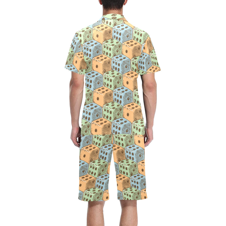Dice Pattern Print Design 05 Men's V-Neck Short Pajama Set