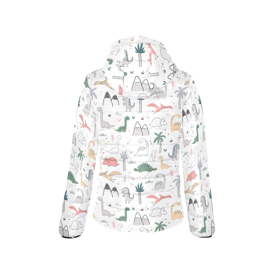Cute cartoon dinosaurs tree pattern Women's Padded Hooded Jacket