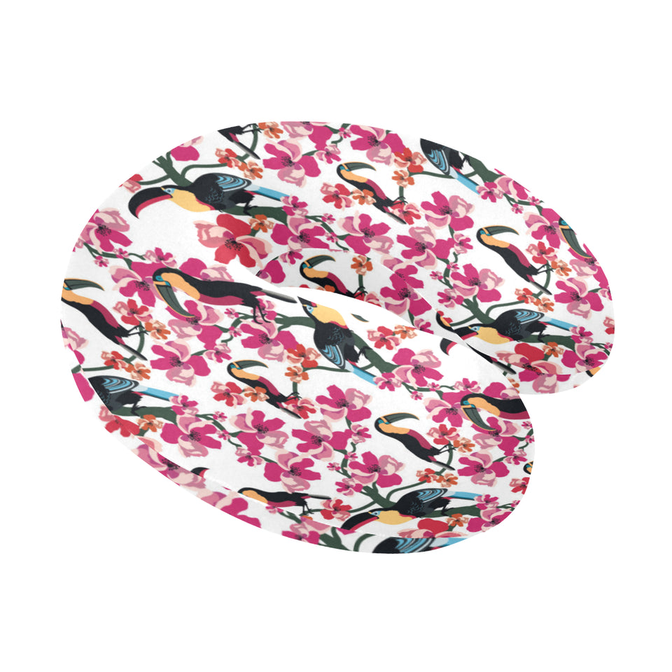 Toucan flower design pattern U-Shaped Travel Neck Pillow