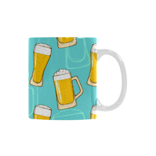 Beer pattern green background Classical White Mug (Fulfilled In US)