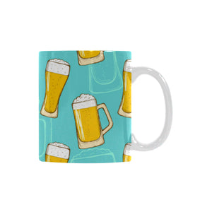 Beer pattern green background Classical White Mug (Fulfilled In US)