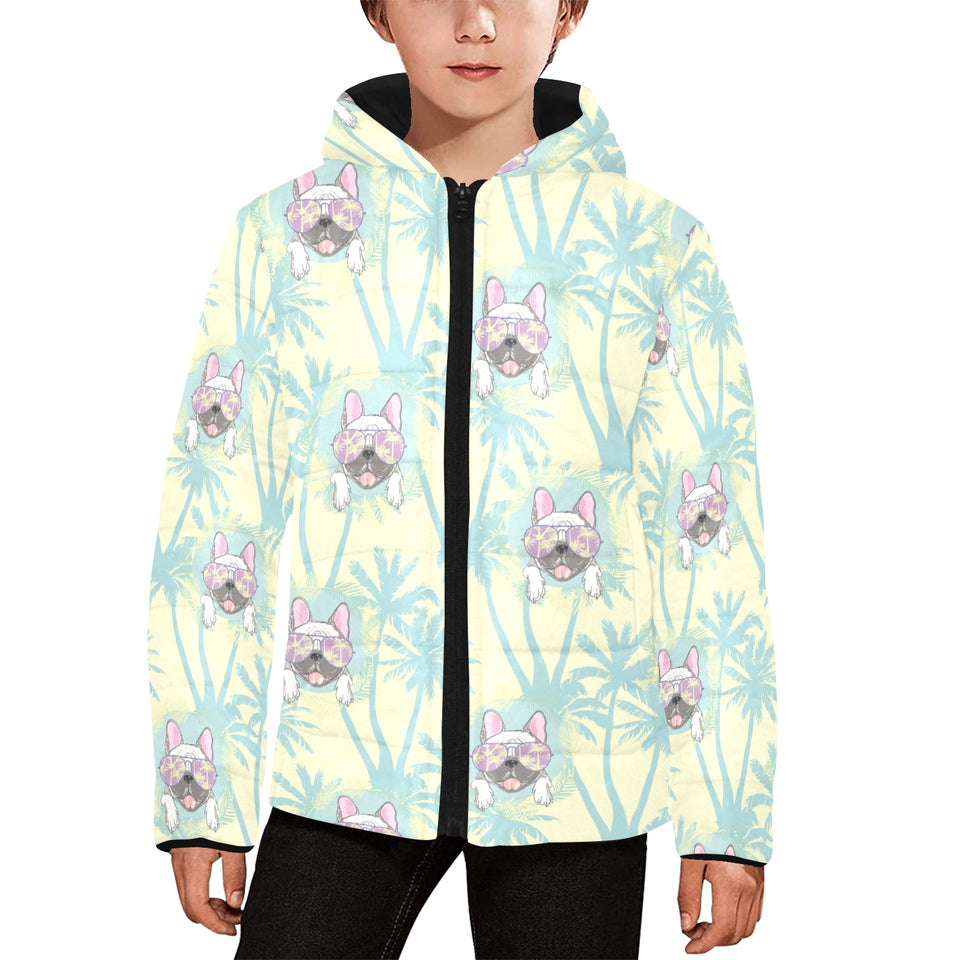 French bulldog hawaii blackground Kids' Boys' Girls' Padded Hooded Jacket
