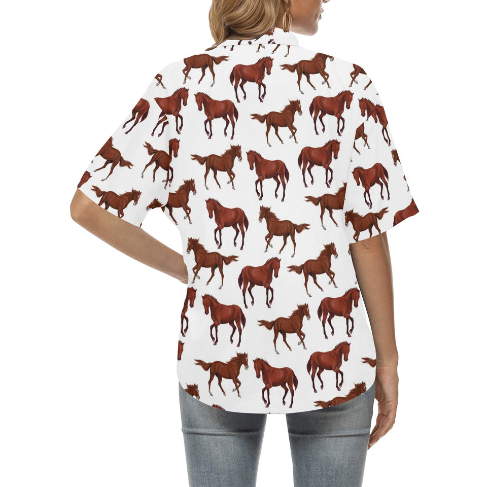 Horses running pattern background Women's All Over Print Hawaiian Shirt
