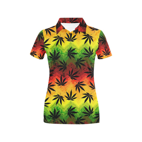 Canabis Marijuana Weed Pattern Print Design 03 Women's All Over Print Polo Shirt