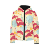 Red Bonsai gray sun japanese pattern Kids' Boys' Girls' Padded Hooded Jacket