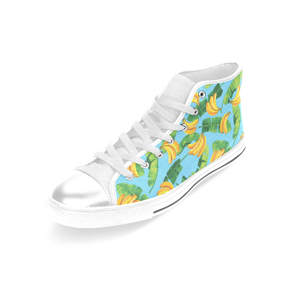 banana leaves banana design pattern Women's High Top Canvas Shoes White