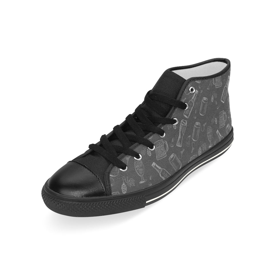Beer hand drawn pattern Men's High Top Canvas Shoes Black