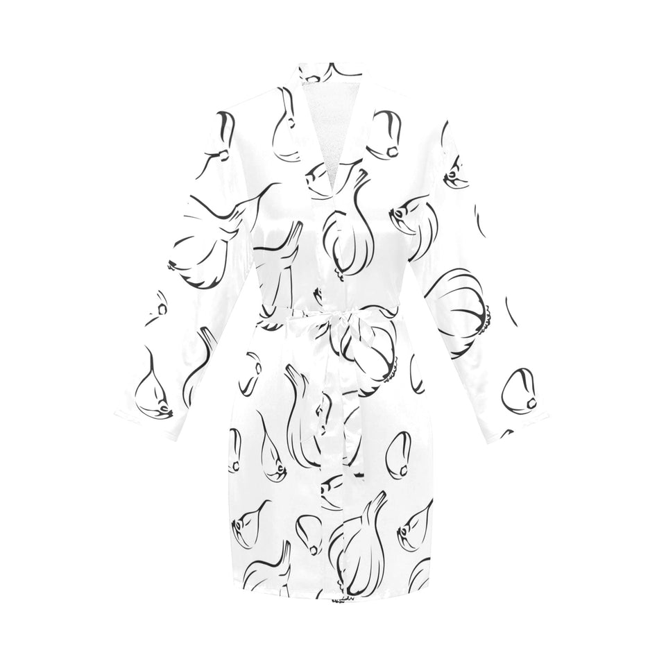 Garlic pattern black white Women's Long Sleeve Belted Night Robe