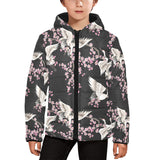 Japanese crane pink sakura pattern Kids' Boys' Girls' Padded Hooded Jacket