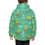 Cute frog dragonfly design pattern Kids' Boys' Girls' Padded Hooded Jacket
