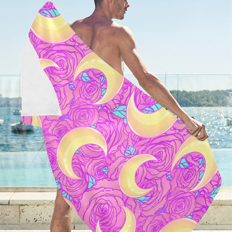 Moon pink rose background Beach Towel