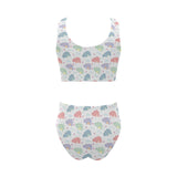 Hippopotamus Pattern Print Design 03 Chest Bowknot High Waisted Bikini Swimsuit