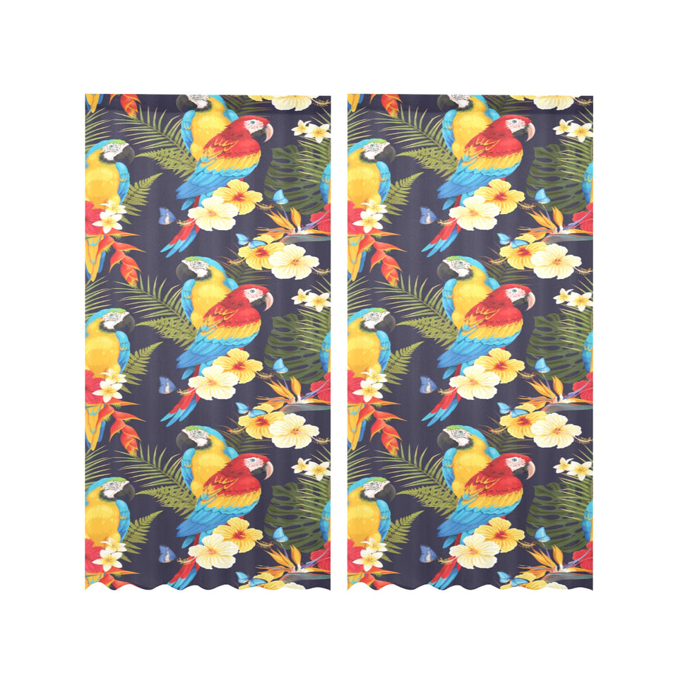 Colorful parrot flower pattern Gauze Curtain